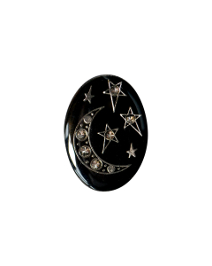 B251 Stars and Moon 28mm Old Silver/Black Shank Button