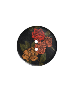 W252 Printed Rose Pattern 64L Black 2 Hole Button