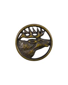 B1588 Stag Head Old Brass Shank Button
