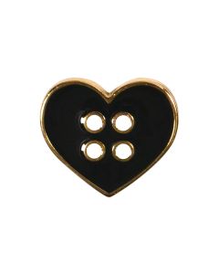 B445 Heart Black/Gold 4 Hole Button