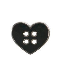 B445 Heart Black/Silver 4 Hole Button