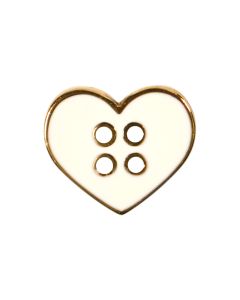B445 Heart White/Gold 4 Hole Button