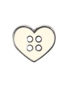 B445 Heart White/Silver 4 Hole Button