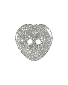 P291 Glitter Heart 28L Silver 2 Hole Button